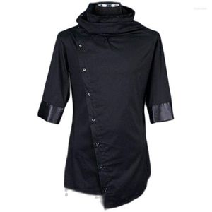 Camisas de vestir para hombres Hombres Personalidad Diseño asimétrico Club nocturno negro Traje de escenario para hombre Estilo japonés Blusas Slim Fit Ropa Streetwear