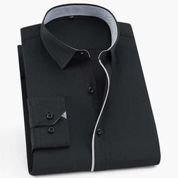Heren-jurken Shirts Black Classic Classic Office Solid/Striped Dress Shirts Formele Business Standard-Pit comfortabele lange mouw Smart Casual Shirt P230427