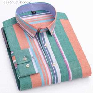Men's Dress Shirts Men's Casual 100% Cotton Oxford Striped Shirt Single Patch Pocket Long Sleeve Standard-fit Comfortable Button-down Plaid Shirts