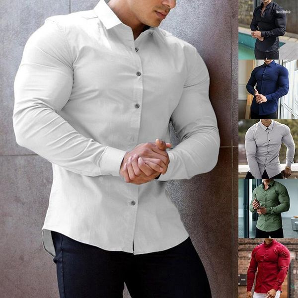 Chemises habillées pour hommes Slim Muscle Men Chemise à manches longues Mode solide Casual Business Tenue de soirée Printemps Automne Vêtements pour hommes