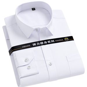 Men's Dress Shirts Men's Strech Solid Dress Shirt Anti-Wrinkle Long Sleeve Plain Casual Shirts Male Regular Fit Non-iron Easy Care Work Clothes Man 230721