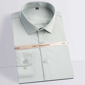 Heren-jurken Shirts dunne zacht zachte gladde materiaal niet-ijzer overhemd zonder pocket comfortabele slimme casual lange mouw formele sociale shirts p230427