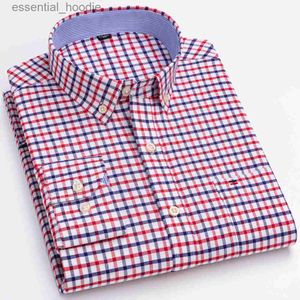 Men's Dress Shirts Men's Versatile Casual Checkered Oxford Cotton Shirts Single Pocket Long Sleeve Standard-fit Button Down Gingham Striped Shirt L230921