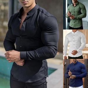 Hommes chemises habillées hommes chemise Anti-rides simple boutonnage col rabattu couleur unie Muscle homme d'affaires Cardigan pour bureau