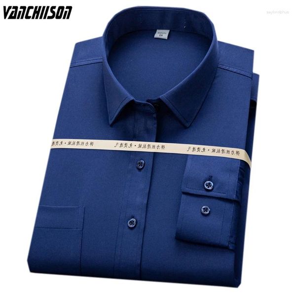 Camisas de vestir para hombres Camisa para hombres Fibra de bambú Tela elástica para verano Primavera Manga larga Sólido Azul marino Fiesta Estilo formal Moda masculina 00568