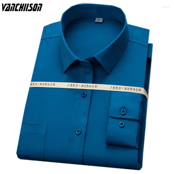 Chemises habillées pour hommes Hommes Chemise Tissu élastique en fibre de bambou pour l'été Printemps Manches longues Solide Bleu Foncé Party Style formel Mode masculine 00570