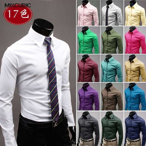 Camisas de vestimenta para hombres Camisa Hombres Estilo británico Negocio de manga larga Macho Slim Fit Camisetas casuales Ropa para hombres Camas de vino blanco Blanco Men P230427