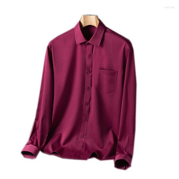 Chemises habillées pour hommes chemise pour hommes tissu élastique solide rouge formel bureau social printemps été à manches longues TL006