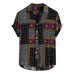 Camisas de vestir para hombres Camisa de hombre Estampado étnico Verano Retro Vintage Streetwear Manga corta Botón Harajuku Blusa chemise Homme Ropa Hombre 230216