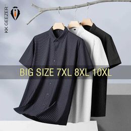 Camisas de vestir para hombres Camisa Vestido a rayas cortos Summer de gran tamaño 6xl 7xl 8xl 10xl de talla grande Fina fría delgada suave suave de alta calidad D240507