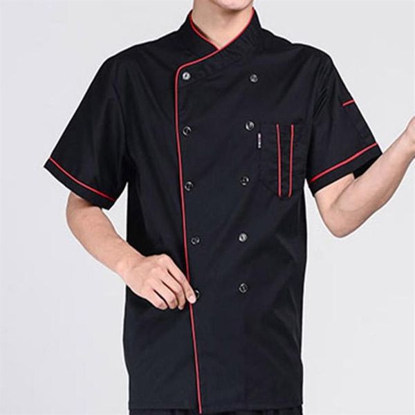Chemises habillées pour hommes Hommes à manches courtes Col montant Double boutonnage Chef Serveur Uniforme Lâche 2021 Mode Cloth2114