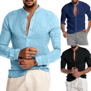 Men's Dress Shirts Men Single-breasted Long Sleeve Casual Shirt Autumn Stand Collar Office