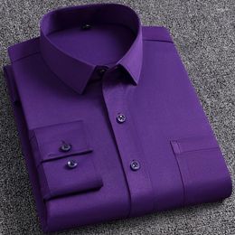 Camisas de vestimenta para hombres Men Color sólido Alta calidad de manga larga sin hierro Anti-Weinking Smart Camisa Social Business Social Business Purple Top