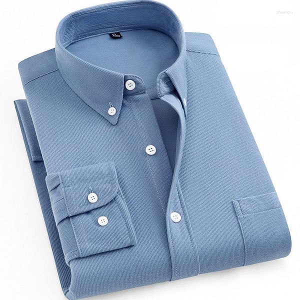 Camisas de vestir para hombre, camisa de pana sólida para hombre, primavera otoño, informal, de manga larga, suave, ajustada, elegante, de marca para hombre, de talla grande, azul, negro, S.mart