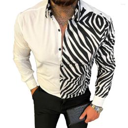 Herenoverhemden Heren Streep Spot Gedrukt Lange Mouw Button Down Shirt Party T Up Casual Mode Nauwsluitende Revers