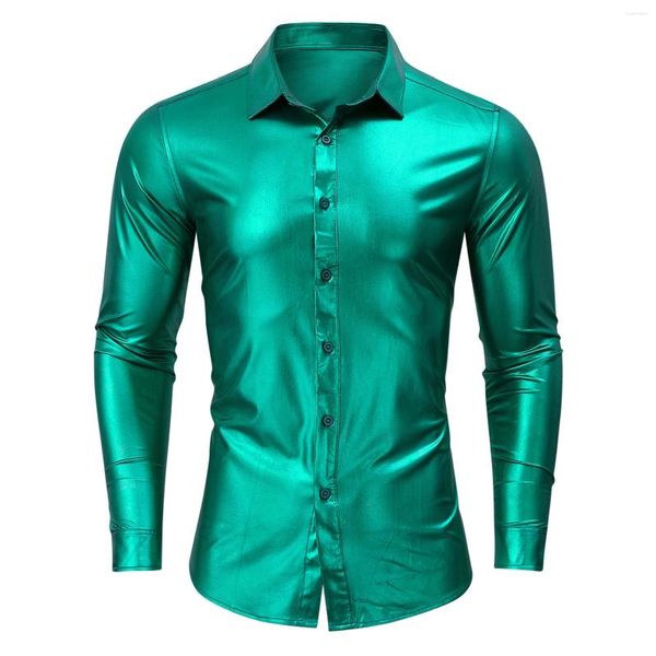 Camisas de vestir para hombres Hombres con estilo Verde Metálico Brillante 70's Discoteca Discoteca Regular Fit Ropa de fiesta Fiesta Banquete Boda Chemise Homme