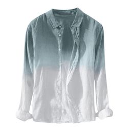 Chemises habillées pour hommes Hommes Chemise d'été à manches longues Chemisier hawaïen Hawaïen Cool Mince Respirant Col à revers Suspendu Chemise en coton dégradé teint 230721