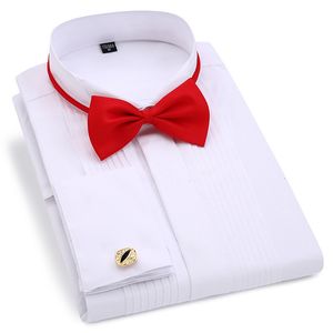Chemises habillées pour hommes Tuxedo de mariage à manches longues Boutons de manchette français Swallowtail Fold Dark Button Design Gentleman Shirt Blanc Rouge Noir 230707