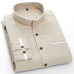 Camisas de vestir para hombre 5XL Oxford Casual Algodón Sólido Manga larga Calidad superior Slim Fit No Fade Shrink Stand Blusa con cuello chino