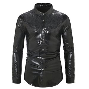 Chemises habillées pour hommes Hommes Automne Manches longues Contraste Bouton Brillant Chemise Sexy Discothèque Paillettes Casual Down Disco Mode T-shirts 230921