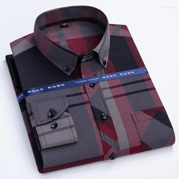 Camisas de vestir para hombres para hombre de negocios de manga larga estiramiento bronceado sin hierro camisa formal casual moda estándar ajuste masculino ropa de trabajo