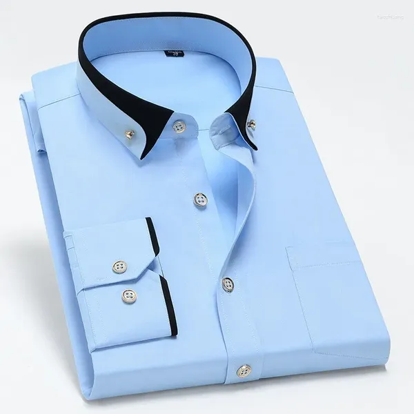 Chemises habillées pour hommes Hommes d'affaires à manches longues Plaine Contraste Couleur Col Chemise formelle Casual Mode Standard Fit Mâle Workwear