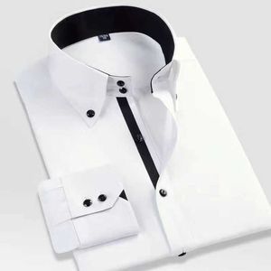 Chemises de robe masculine Mente à collier Col à collier Long Businet Formal Casual Shirt Fashion Slim Fit Shirts White D240507