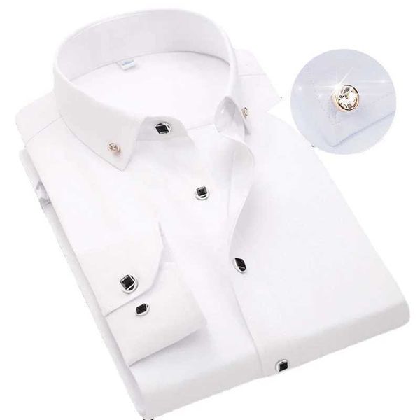 Chemises de robe pour hommes chemises boutonnées pour hommes Long Sleed Casual Formal Business Robe Shirts sans poche Couleur solide Bleu Blanc Tops coréen Slim Fit D240507