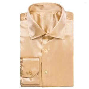 Chemises habillées pour hommes Champagne Champagne Silk Satin Collier Solide Social Social Shirt Soft Quality Quozer For Maly Gift