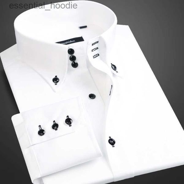 Men's Dress Shirts Chemises habillées pour hommes printemps et automne chemise à manches longues de haute qualité mâle coréen coupe ajustée affaires chemise à col blanc surdimensionné L230921