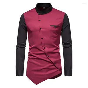 Overhemden voor heren Herenmode Gestreepte kraag Zwart Wijnrood Splitsing Asymmetrisch overhemd met lange mouwen Business Casual Button Down