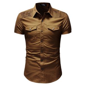 Heren Overhemden Heren Mode Geplooide Korte Mouw Heren Designer Casual Shirt Camisa Masculina Chemise Homme Mannelijke Tops 3 Col2065