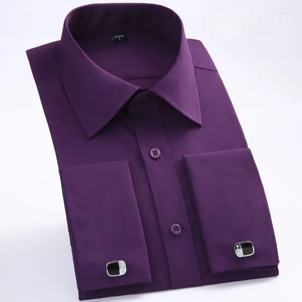 Camisas de vestir para hombre, puño francés para hombre, camisa de esmoquin de manga larga ajustada de marca 2024, negocios de boda (gemelos incluidos) 5XL