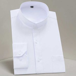 Chemises de robe masculine pour hommes Long Long Sled Mao-Collar (Mandarin Collar) Shirt Pocket Pocket Smart Casual Fit Fit Business Office Shirts D240507