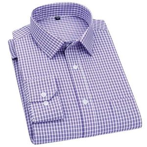 Heren -jurts Shirts Mens Long Sled Shirt Business Casual Classic Plaid Striped Checked Blue Purple Social Dess Shirts For Man Button Shirt D240507