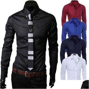 Chemises habillées pour hommes Arrivées pour hommes Slim Fit Malle Malle Solid Long British Style Office Cotton Fashion 2021 Drop Delivery App Dhuun