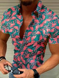 Chemises de robe masculine chemise pour hommes ha chemise flamanto tournant 3d imprimé extérieur décontracté à manches courtes à manches imprimées de vêtements concepteurs décontractés harajuku Q240528