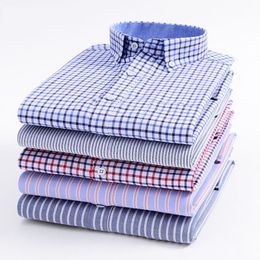 Camisas de vestir para hombre Camisa de manga larga informal a rayas a cuadros Oxford Spinning para hombre Diseño de botón de cuello transpirable cómodo Vestido de negocios masculino delgado 230706