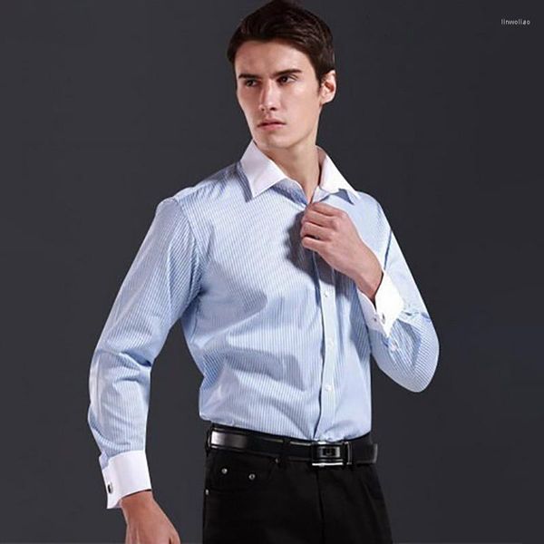 Camisas de vestir para hombres Camisa de boda para hombre Esmoquin vintage Gemelos franceses Hombres formales Manga larga Slim Fit Puños Botón