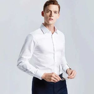 Chemises habillées pour hommes Mentes blanches à manches longues Business Ironless Business Professional Travail Collier Colling Cost Bouton Top Plus taille S-5XL Y240514