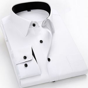 Camisas de vestir para hombre Camisas de trabajo para hombre Marca suave Manga larga cuello cuadrado regular sólido liso / sarga hombres vestido blanco tops masculinos 230510