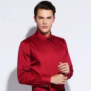 Camisas de vestir para hombres Camisa de algodón Mercerizada Botón Francés Botón Marca Calidad de la manga larga Boda de la boda Comunicación Formalmen