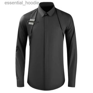 MINGLU coton 80s chemises pour hommes Uxury bouton en métal couleur unie à manches longues chemises pour hommes quatre saisons coupe ajustée fête homme chemises 4XL L230921