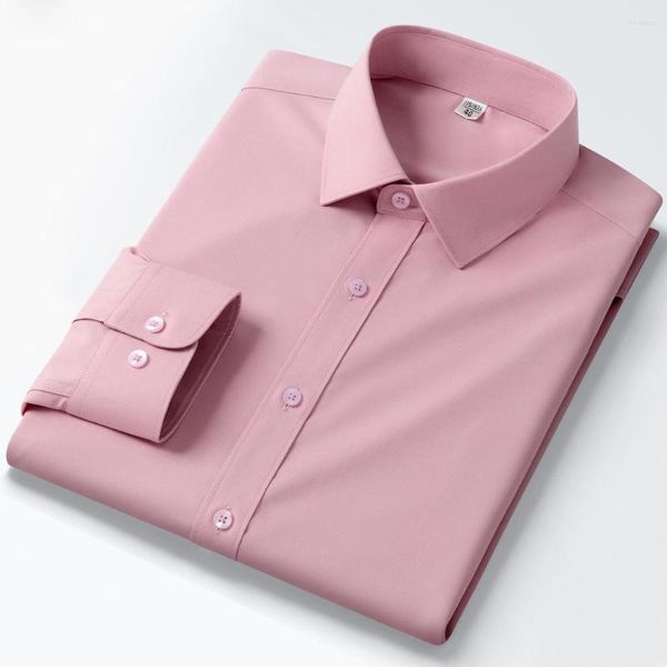 Chemises habillées pour hommes Modal légèrement extensible infroissable sans poche confortable lisse coupe Standard chemise unie à manches longues