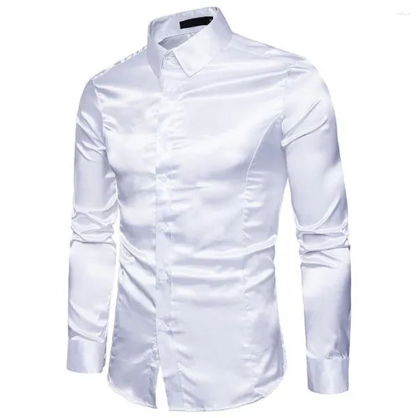 Chemises habillées pour hommes Chemise décontractée moderne à col en satin Coupe ajustée Parfaite pour les vêtements de jour et de nuit Convient aux quatre saisons