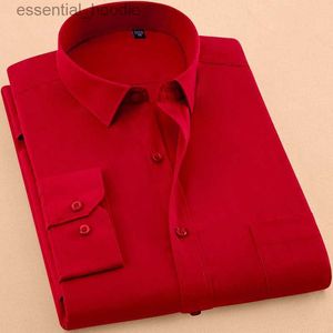 Chemises habillées pour hommes Nouveau automne hommes robe chemise à manches longues décontracté couleur Pure affaires rouge col montant mâle vêtements Camisa Masculina Social L230921