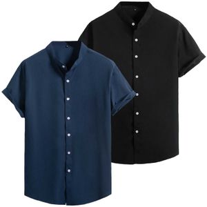 Chemises de robe masculine Nouvelles mode 2024 Summer Mens Plain Shirt Stand Collier Sled Couleur Couleur décontractée bouton-noire Shirts pour hommes D240507
