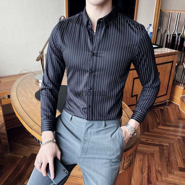 Chemises habillées pour hommes Nouveau coréen Slim Fit affaires vêtements de cérémonie rayé hommes chemises habillées à manches longues simples messieurs bureau Blouses de qualité supérieure S-3XL YQ230926
