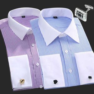 Chemises de robe masculine Nouvelles bandes de chemises Long Long M ~ 6xl Cotton Mens Mens French