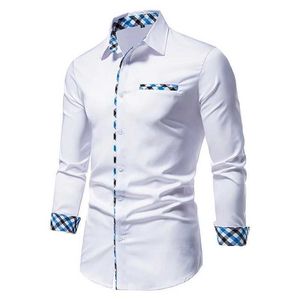 Chemises de robe masculine New Mens Contrast Casual Button Shirt 2023 Automne Mens Slim Fit Formal Long Slet D240507